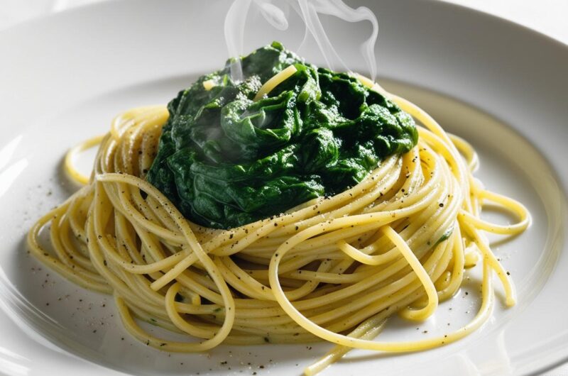 Makaron z kremowym sosem szpinakowym