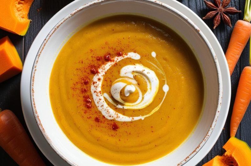 Delikatna zupa krem z pieczonej dyni i marchewki