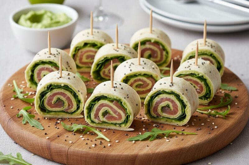 Mini tortille z pastą z awokado i łososiem wędzonym