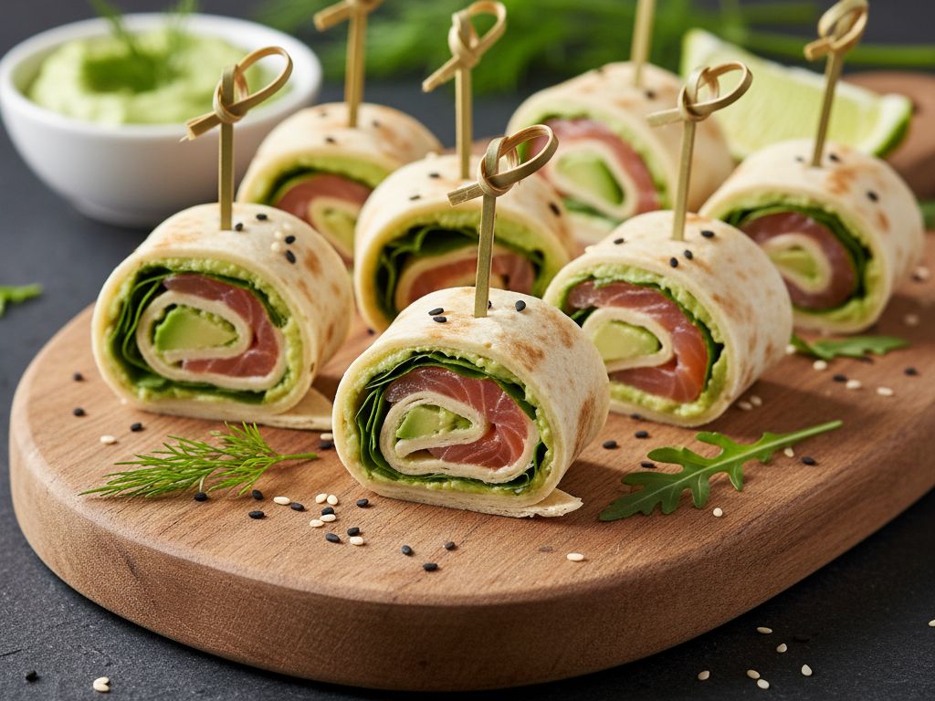 Mini tortille z pastą z awokado i łososiem wędzonym