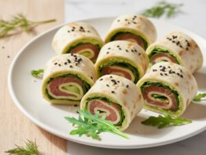 Mini tortille z pasta z awokado i lososiem wedzonym4 Mini tortille z pastą z awokado i łososiem wędzonym