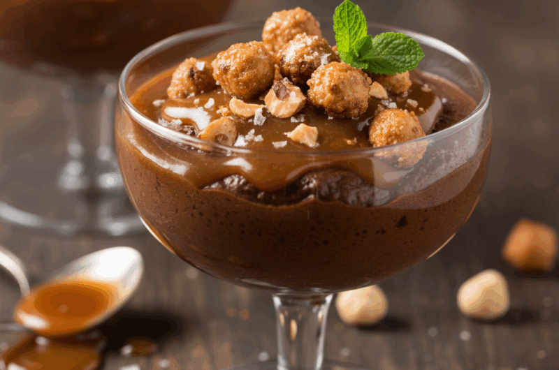 Mus czekoladowy z karmelizowanymi orzechami i solonym karmelem