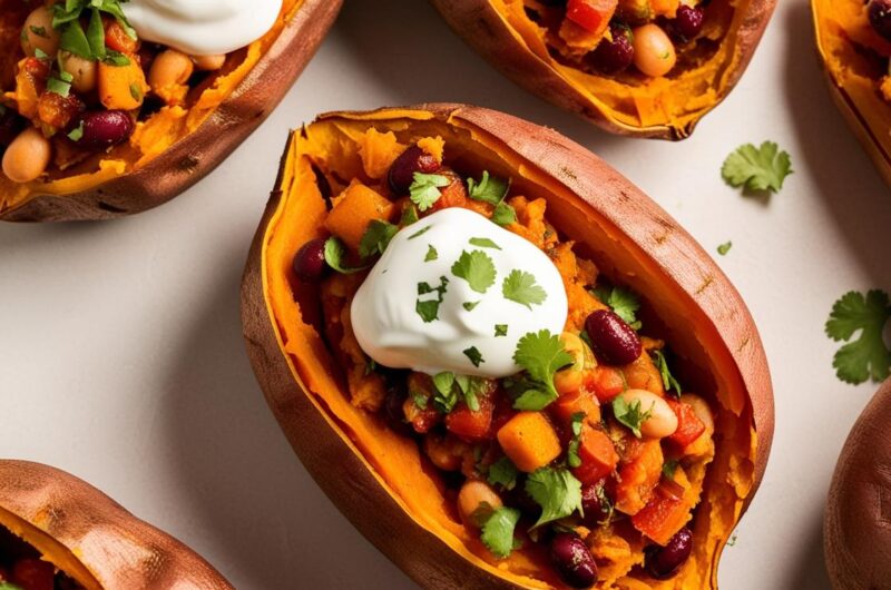 Pieczone Bataty z Farszem Fasolowo-Warzywnym