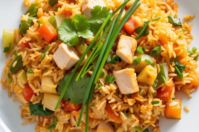 Smażony ryż z warzywami i kurczakiem