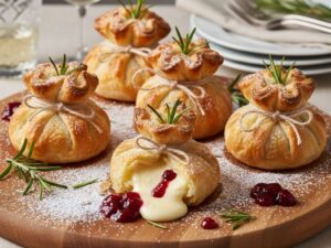 Sakiewki z ciasta francuskiego z camemmbert i żurawiną