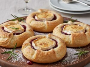 Sakiewki z ciasta francuskiego z camemmbert i żurawiną