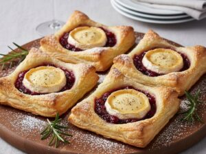 Sakiewki z ciasta francuskiego z camemmbert i żurawiną
