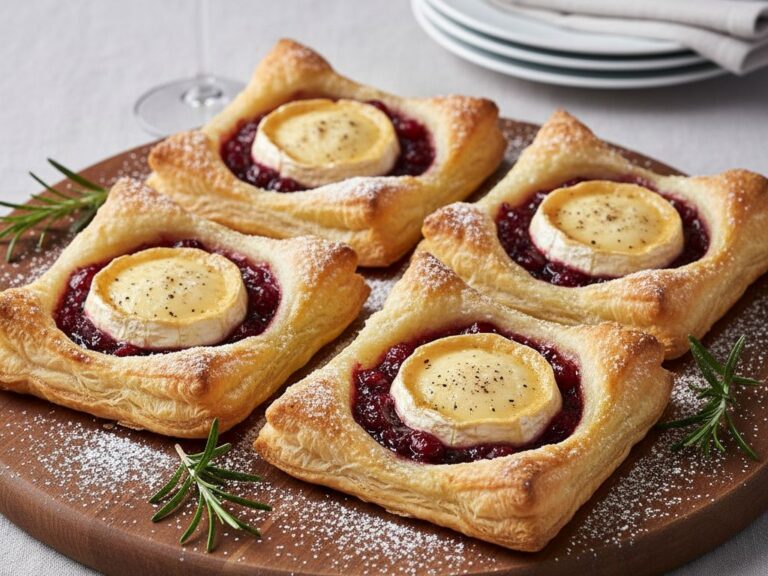 Sakiewki z ciasta francuskiego z camemmbert i żurawiną