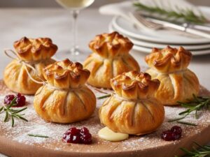 Sakiewki z ciasta francuskiego z camemmbert i żurawiną
