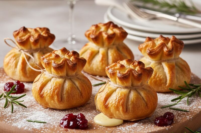 Kruche sakiewki z ciasta francuskiego z serem camembert i żurawiną