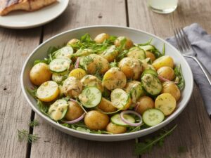 Salatka z mlodymi ziemniakami ogorkiem i koperkiem 2 Sałatka z młodymi ziemniakami, ogórkiem i koperkiem