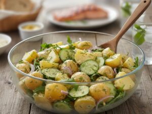 Salatka z mlodymi ziemniakami ogorkiem i koperkiem Sałatka z młodymi ziemniakami, ogórkiem i koperkiem