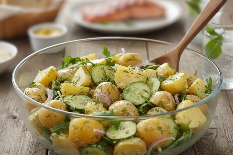 Sałatka z młodymi ziemniakami, ogórkiem i koperkiem