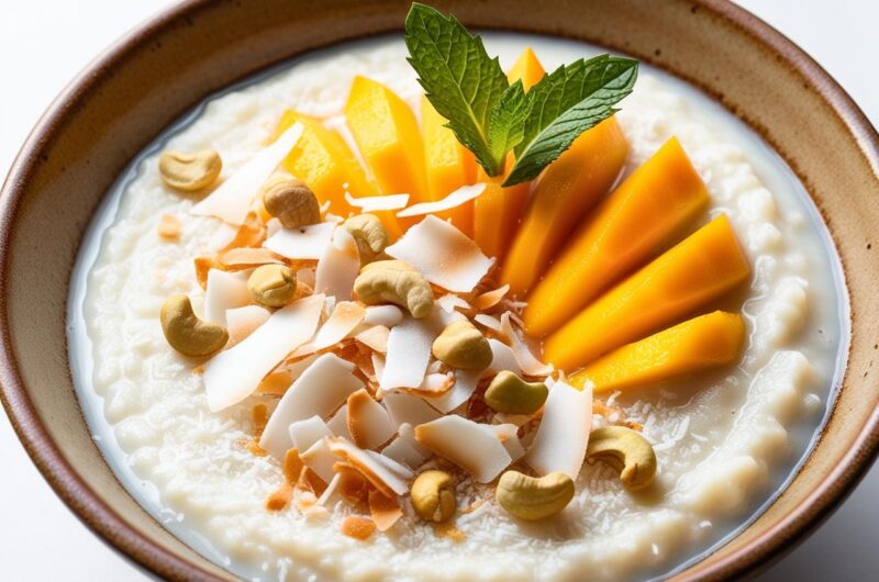 Owsianka kokosowa z mango i orzechami