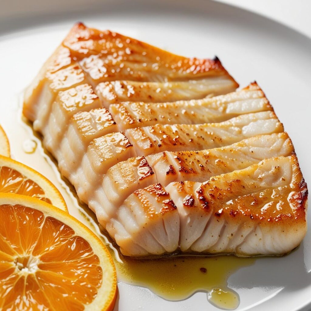 Zblizenie na soczysty kawalek dorsza z widoczna skorka z cytrusow i delikatnie rozplywajaca sie struktura ryby 1 Zblizenie na soczysty kawalek dorsza z widoczna skorka z cytrusow i delikatnie rozplywajaca sie struktura ryby 1