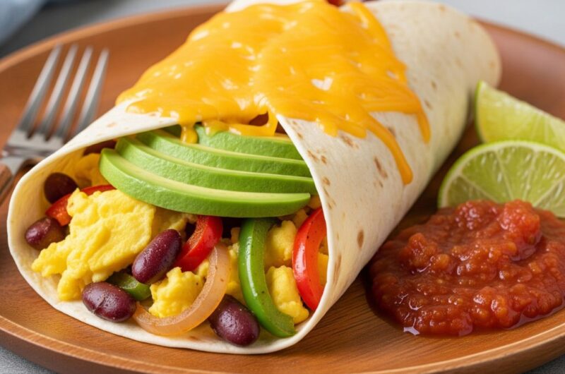 Szybkie burrito na śniadanie z jajecznicą i awokado