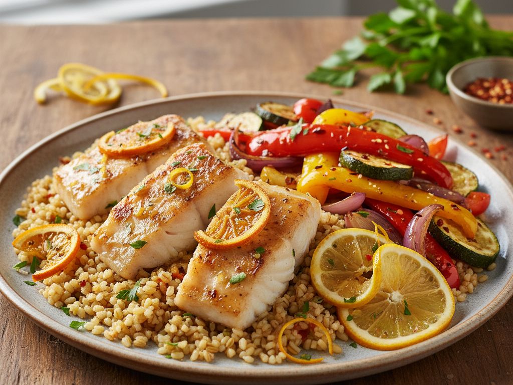 dorsz z kasza bulgur dorsz w cytrusowej glazurze