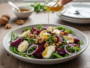salatka z pieczonym burakiem rukola i serem kozim 1 sałatka z pieczonym burakiem, rukolą i serem kozim