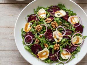 salatka z pieczonym burakiem rukola i serem kozim sałatka z pieczonym burakiem, rukolą i serem kozim