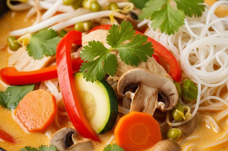 Orientalna zupa kokosowa z kurczakiem i warzywami