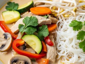 zupa kokosowa z kurczakiem zblizenie zupa kokosowa z kurczakiem zblizenie