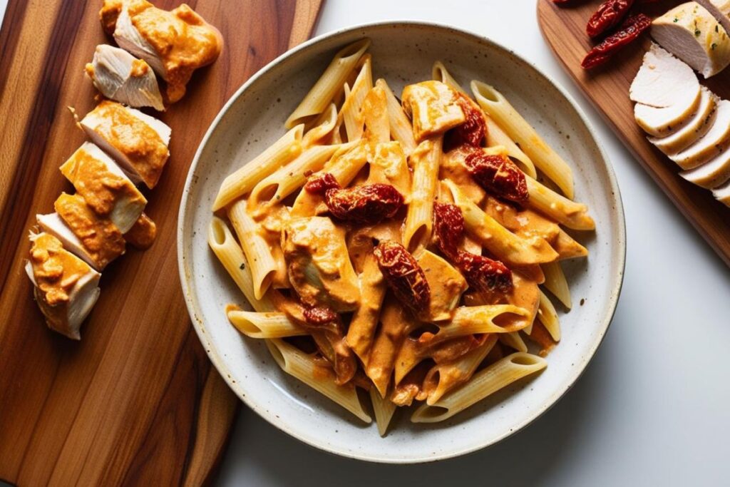 1 42 Makaron penne w sosie z suszonych pomidorów z kurczakiem