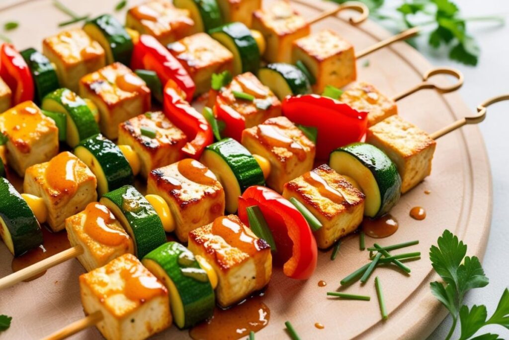 Szaszłyki z tofu, cukinii i papryki