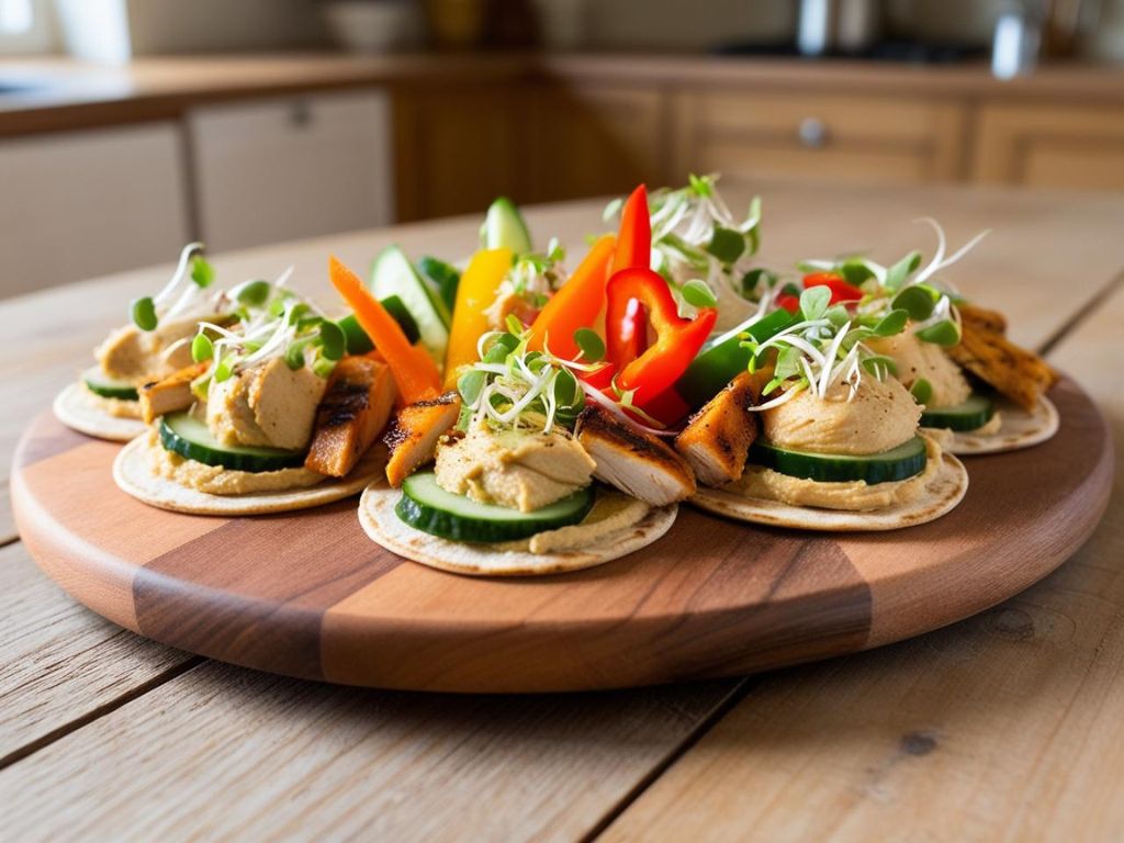 2 13 Mini tortille z hummusem, warzywami i grillowanym kurczakiem