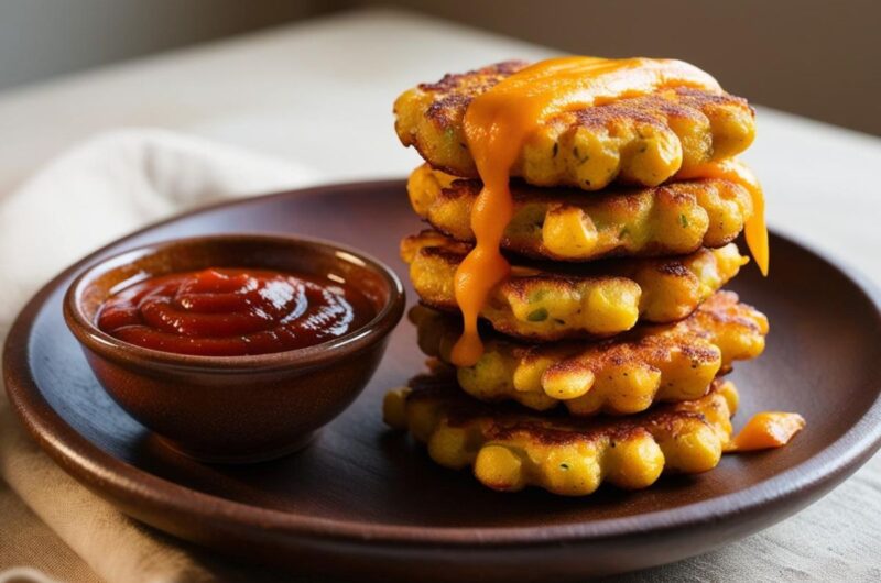 Placki kukurydziane z serem cheddar i pikantnym sosem