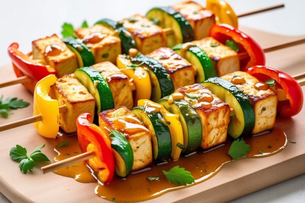 Szaszłyki z tofu, cukinii i papryki