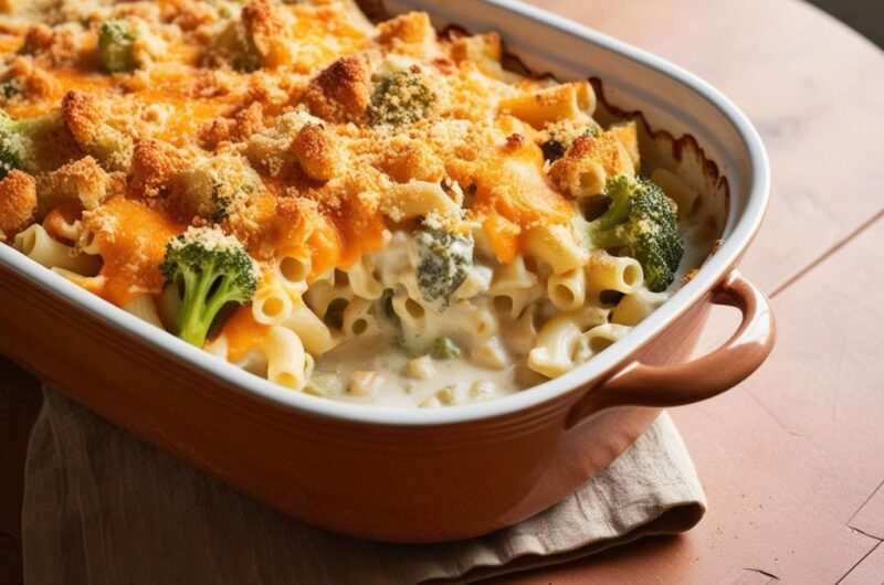 Zapiekanka makaronowa z brokułami i serem cheddar