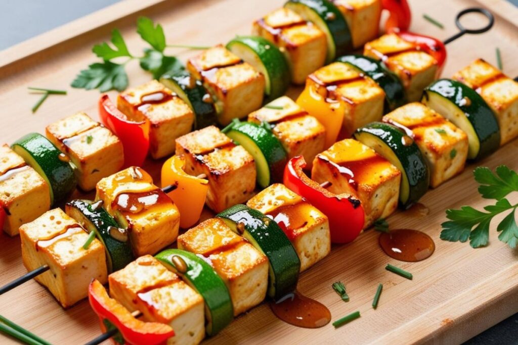 Szaszłyki z tofu, cukinii i papryki