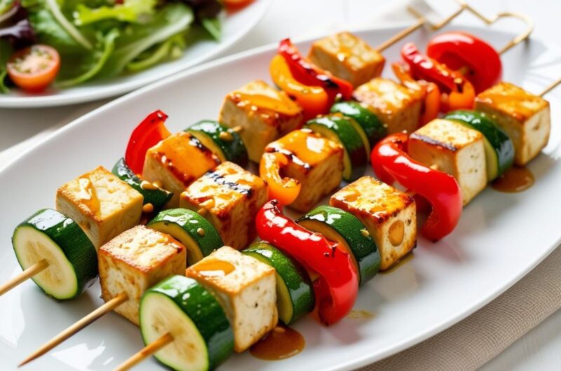 Szaszłyki z tofu, cukinii i papryki