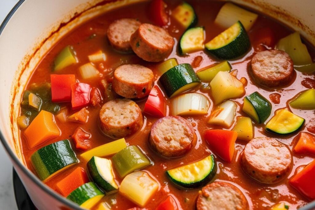 4 39 Leczo z papryką, cukinią i kiełbasą