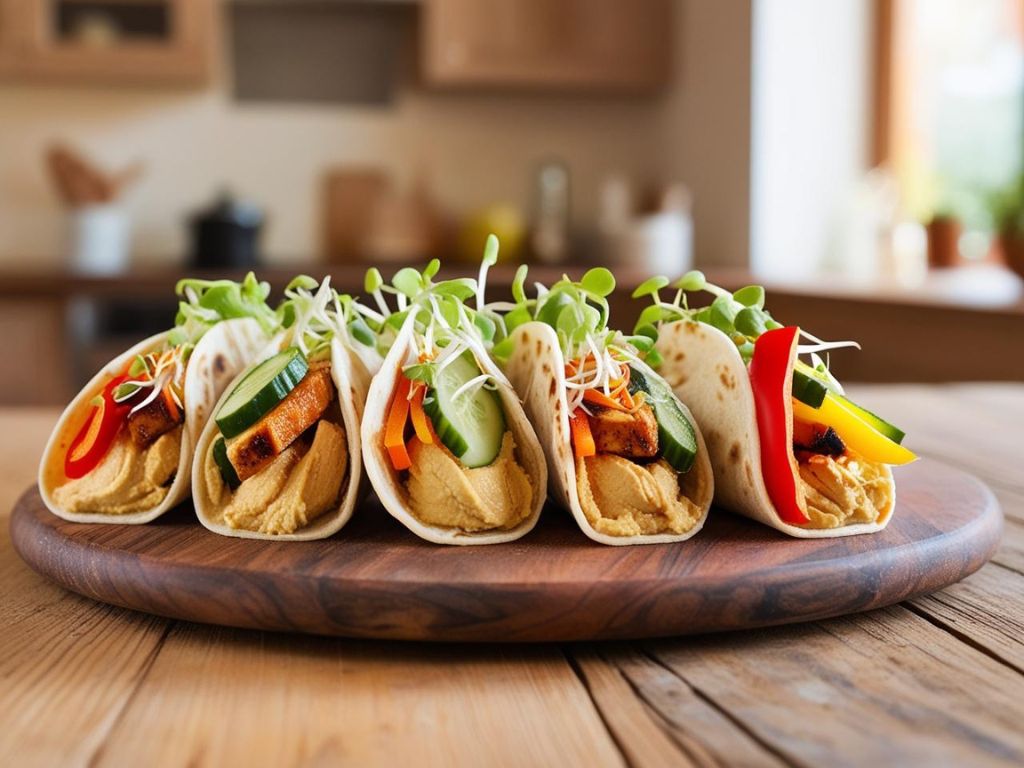 7 1 Mini tortille z hummusem, warzywami i grillowanym kurczakiem