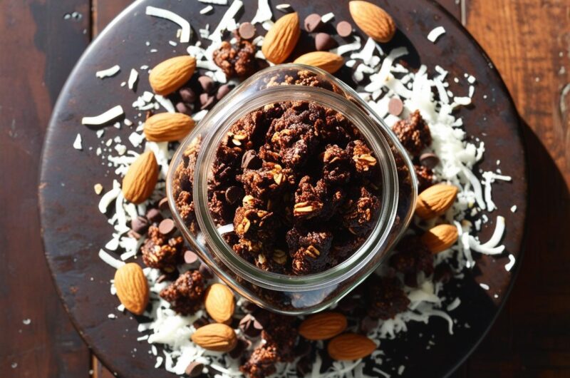 Granola czekoladowa z orzechami i wiórkami kokosowymi
