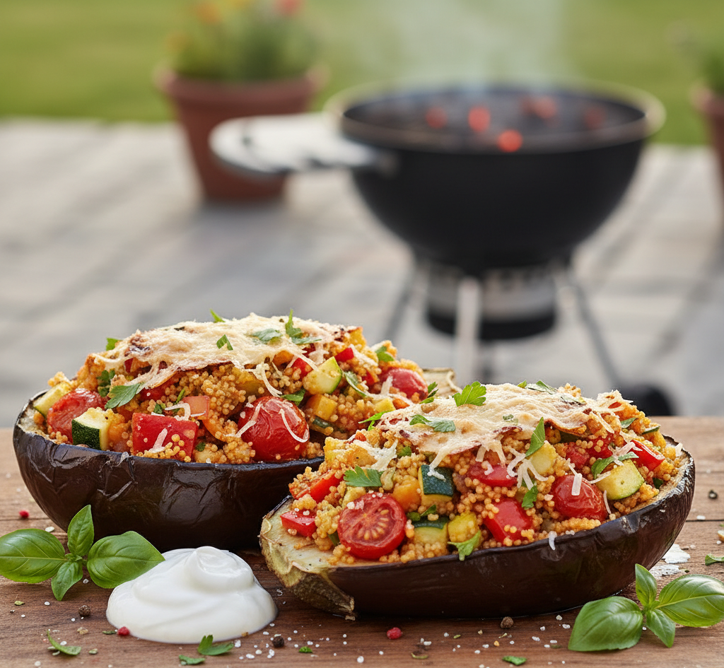 Grillowany baklazany faszerowany kuskusem2 Grillowane bakłażany faszerowane kuskusem