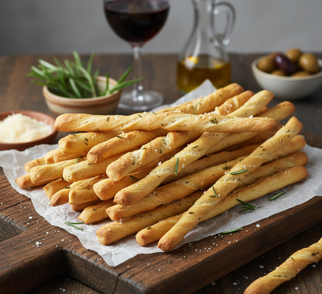 Grissini z parmezanem i rozmarynem Grissini z parmezanem i rozmarynem