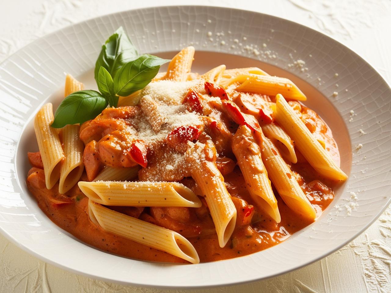 Makaron w sosie z pieczonej papryki