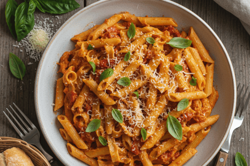 Makaron w sosie z pieczonej papryki