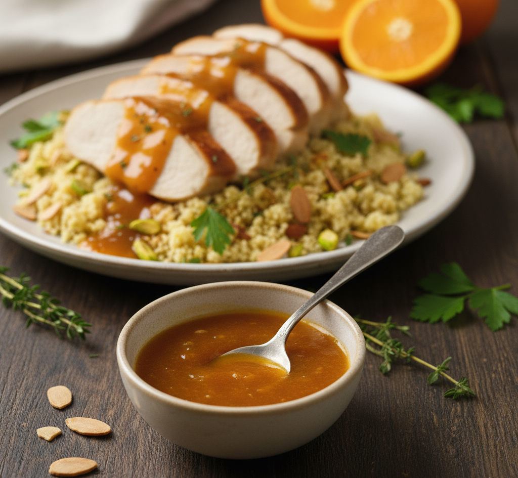 Pierś z indyka z kuskusem i sosem pomarańczowym