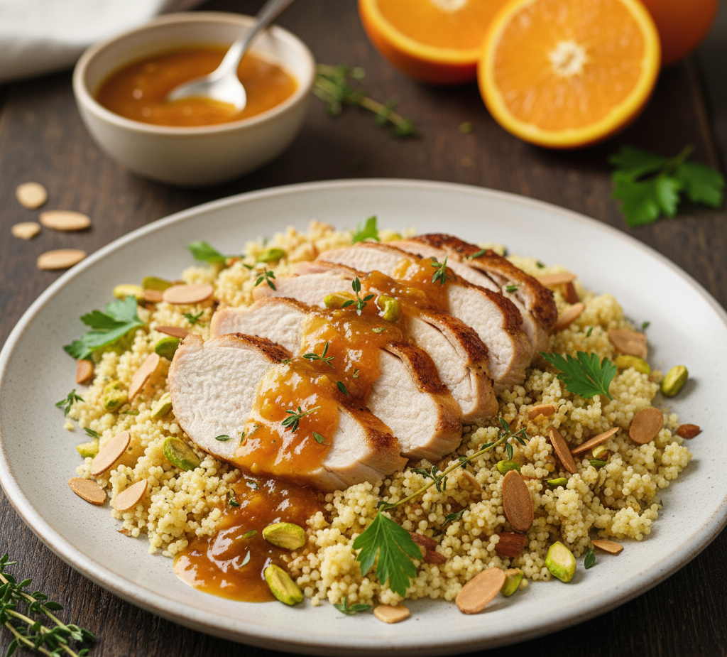 Pierś z indyka z kuskusem i sosem pomarańczowym