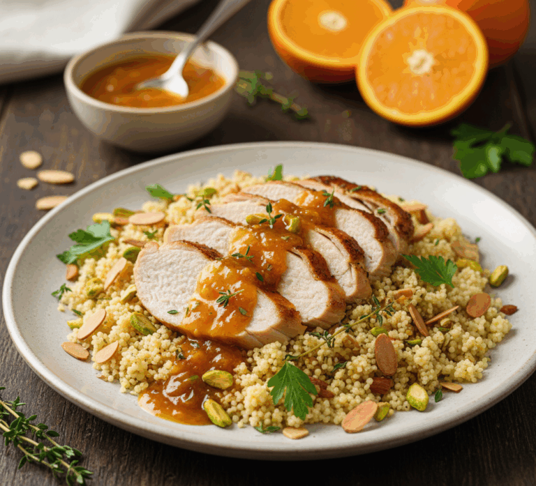 Pierś z indyka z kuskusem i sosem pomarańczowym