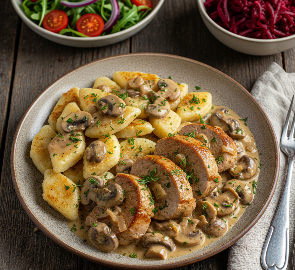 Polędwiczki wieprzowe w sosie śmietanowo-pieczarkowym