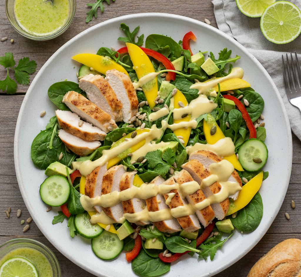 Salatka z pieczonym kurczakiem mango i dressingiem limonkowym1 Sałatka z pieczonym kurczakiem i mango