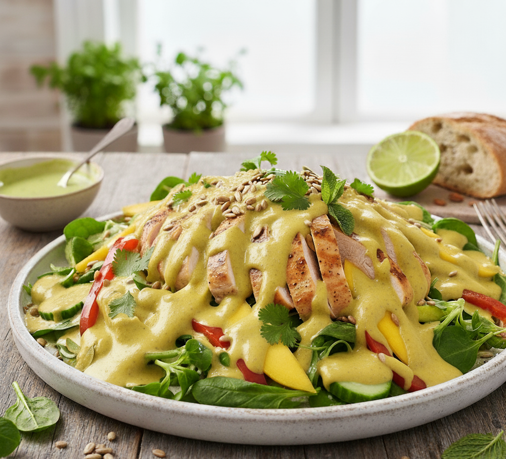 Salatka z pieczonym kurczakiem mango i dressingiem limonkowym2 Sałatka z pieczonym kurczakiem i mango