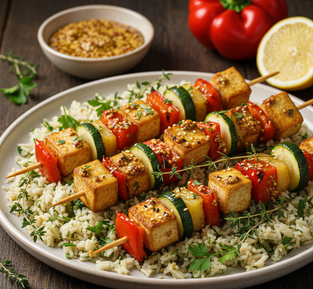 Szaszłyki z tofu, cukinii i papryki