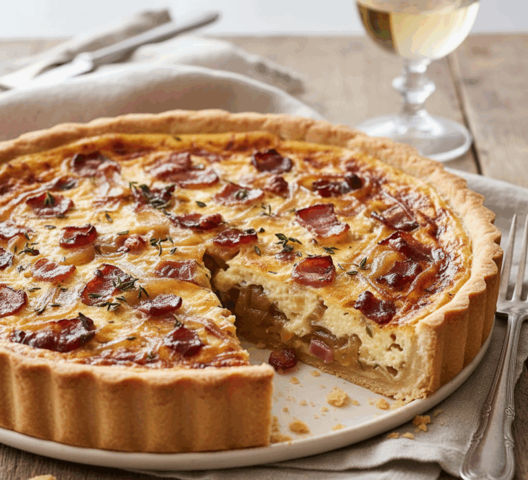 Tarta z boczkiem i karmelizowaną cebulą