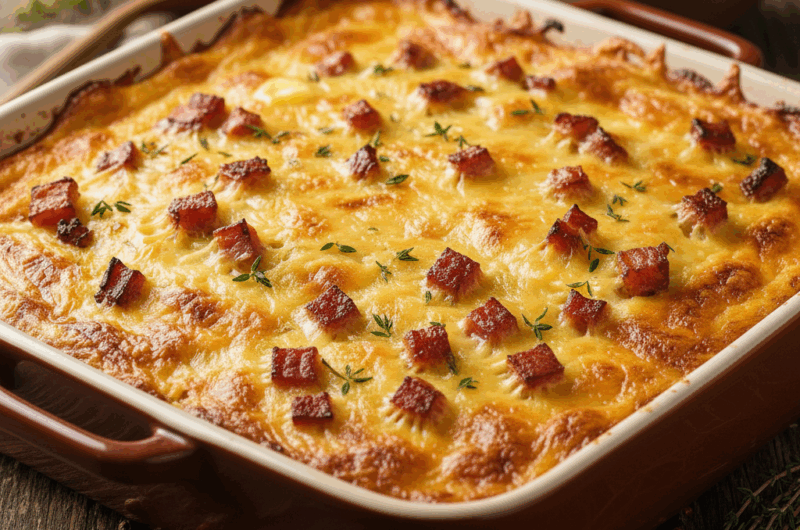 Zapiekanka ziemniaczana z kiszoną kapustą i boczkiem