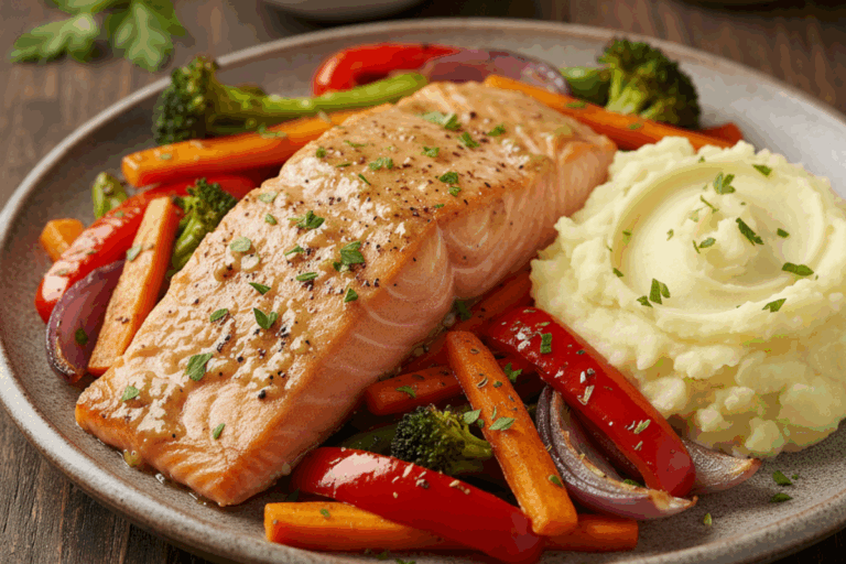 Pieczony łosoś w glazurze miodowo-musztardowej